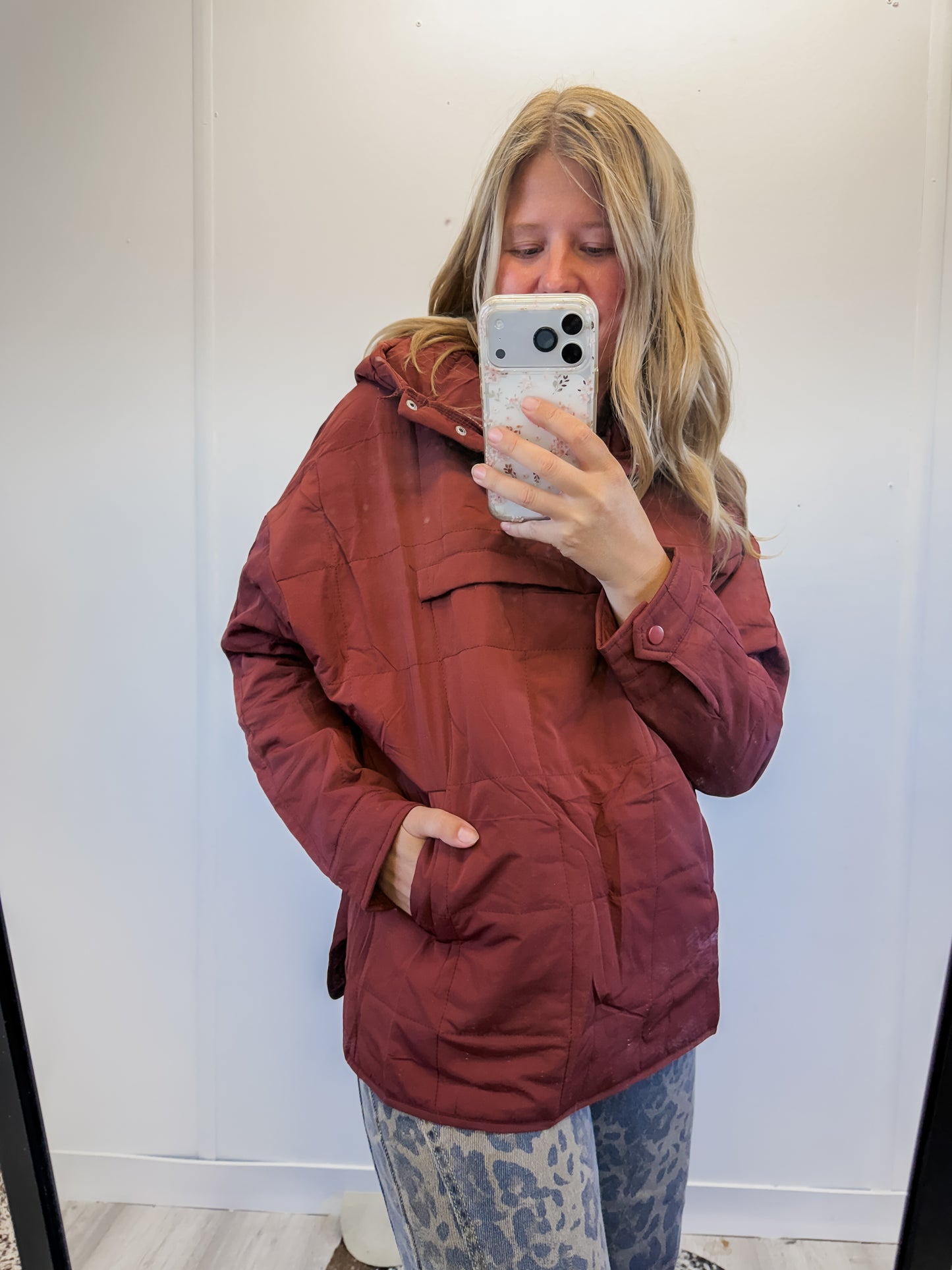 Oversized Hooded Pullover Burnt Red