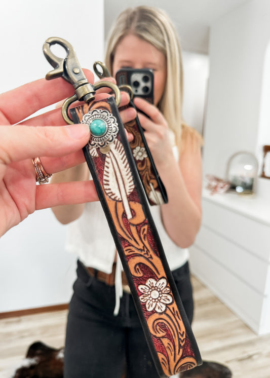 Red Tooled Wristlet