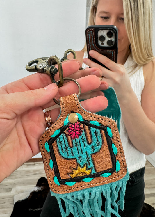 Cactus Cow Tag Keychain