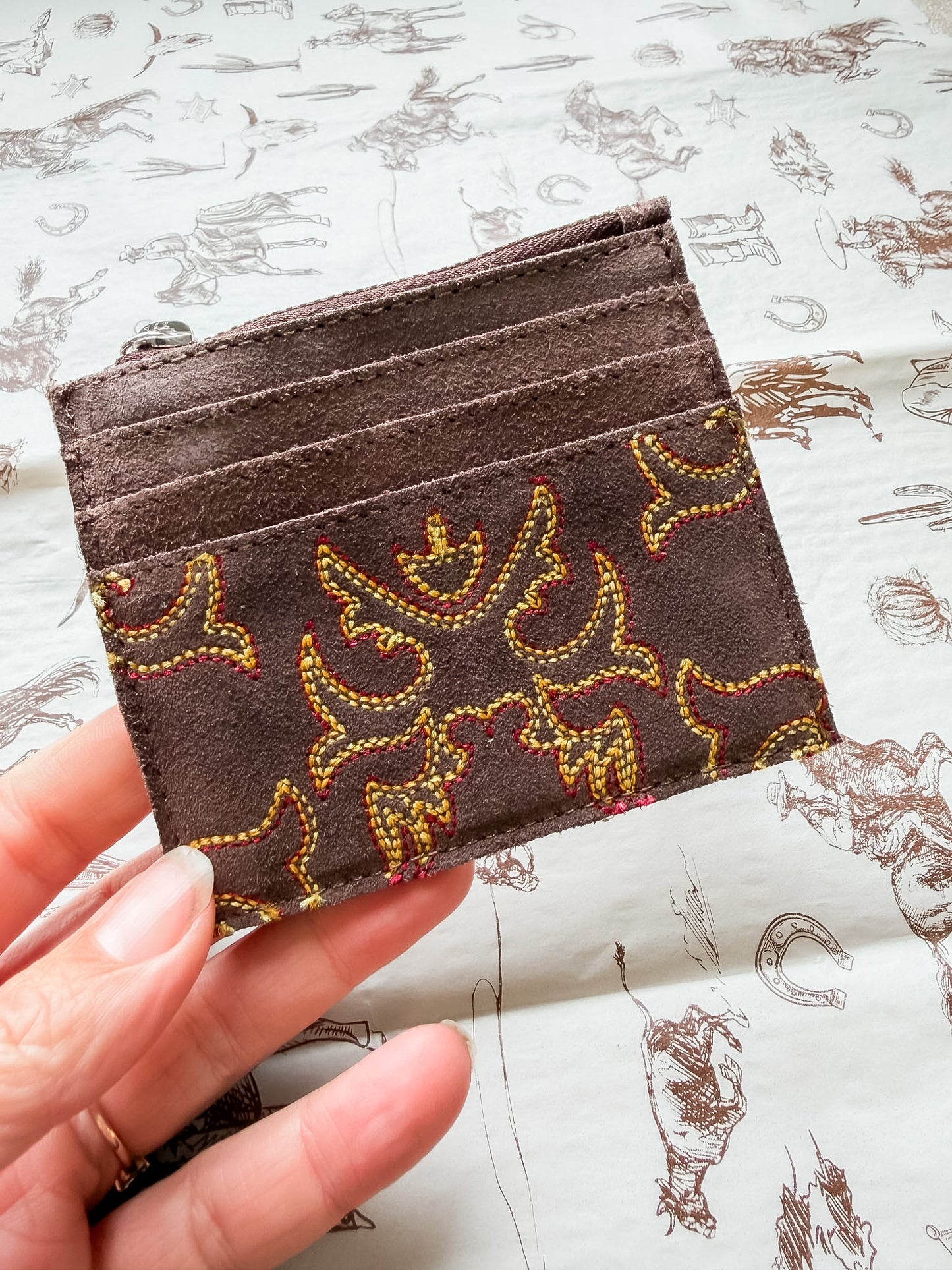 Boot Stitch Card Holder Brown