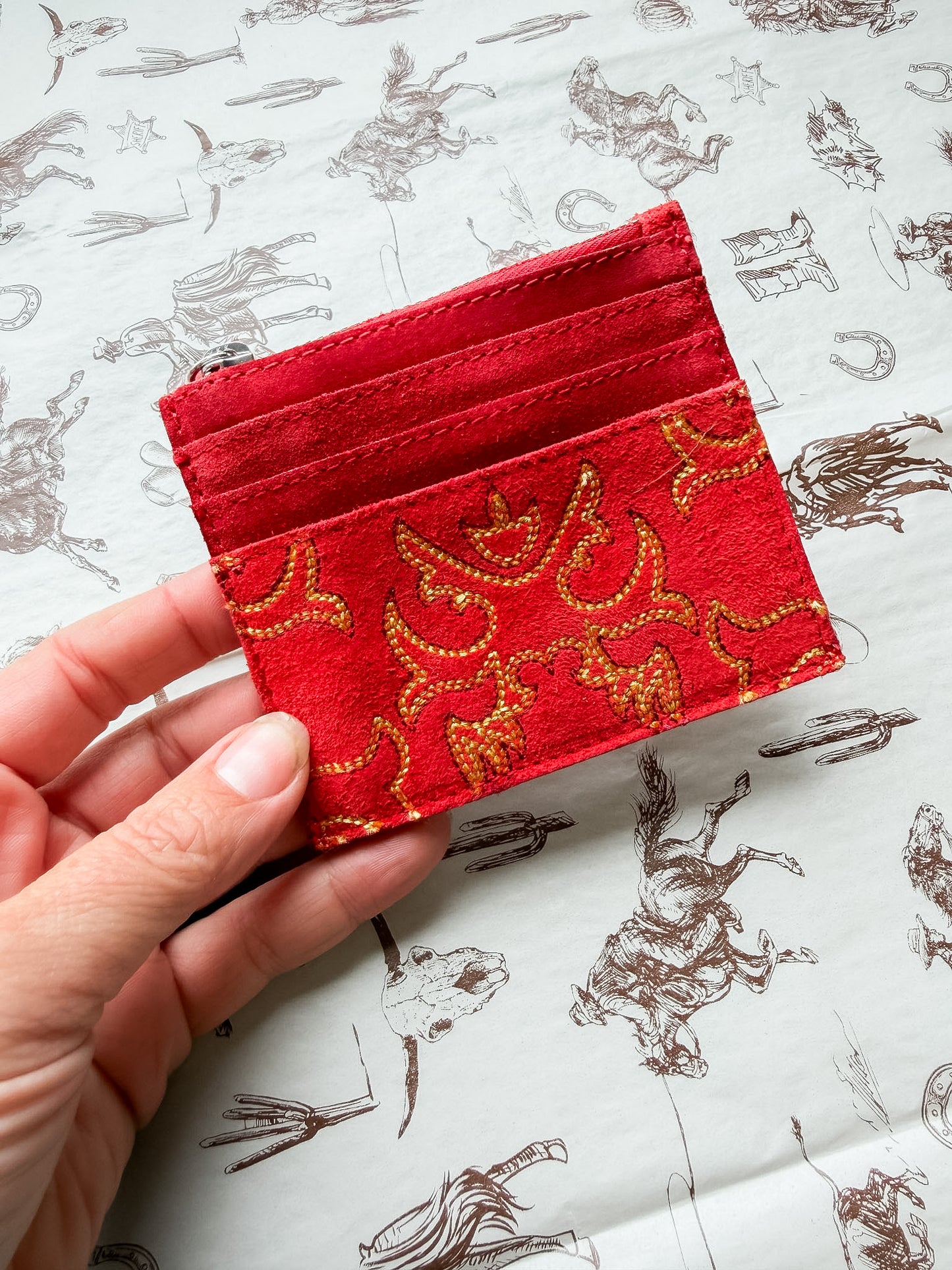 Boot Stitch Card Holder Red