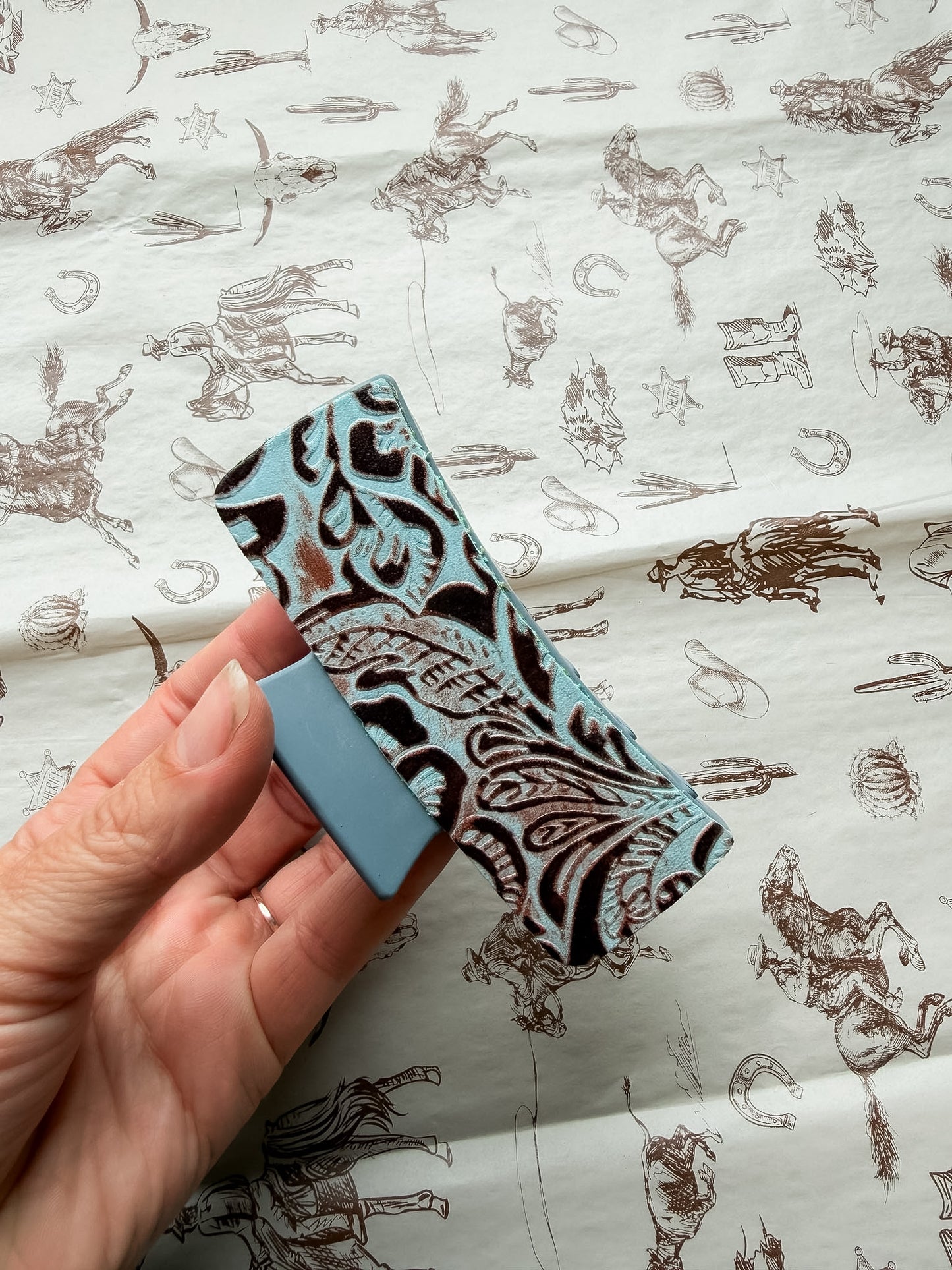Blue Tooled Hair Clip