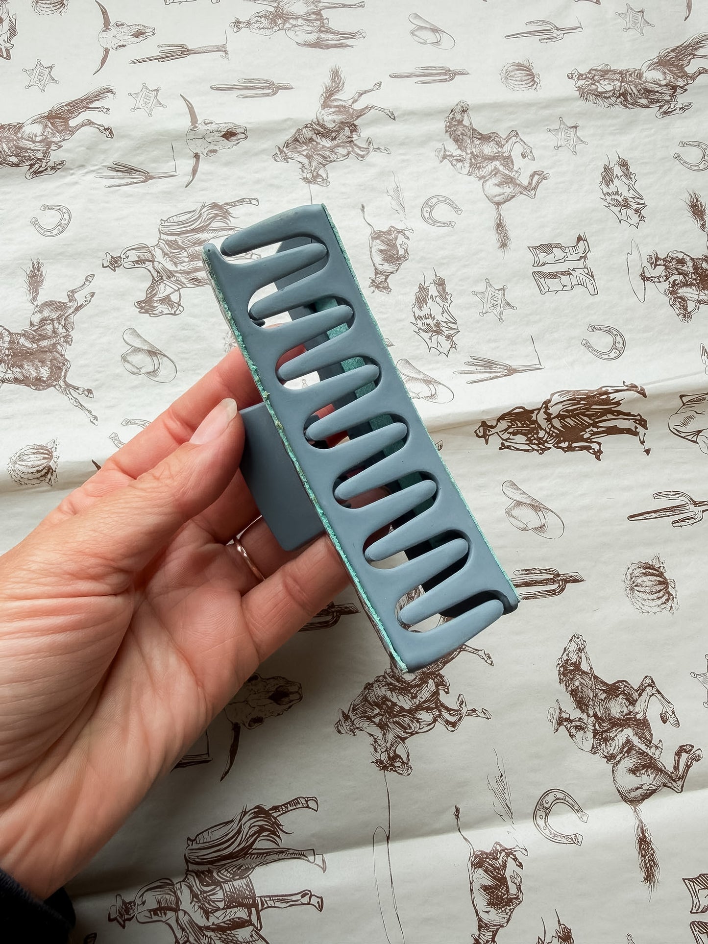 Blue Tooled Hair Clip