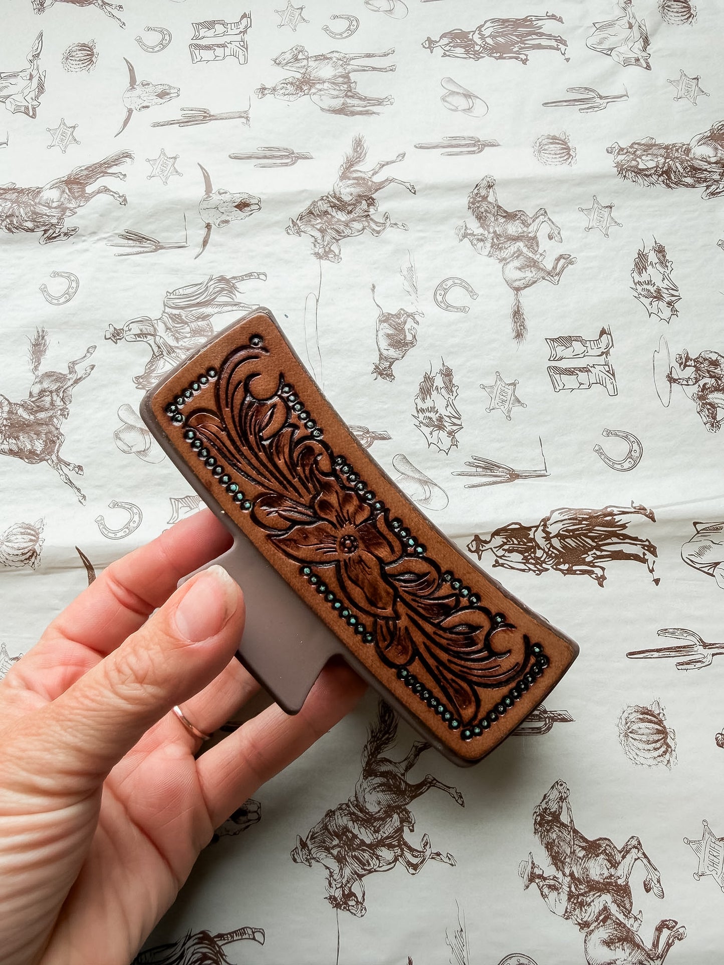 Floral Tooled Large Hair Clip
