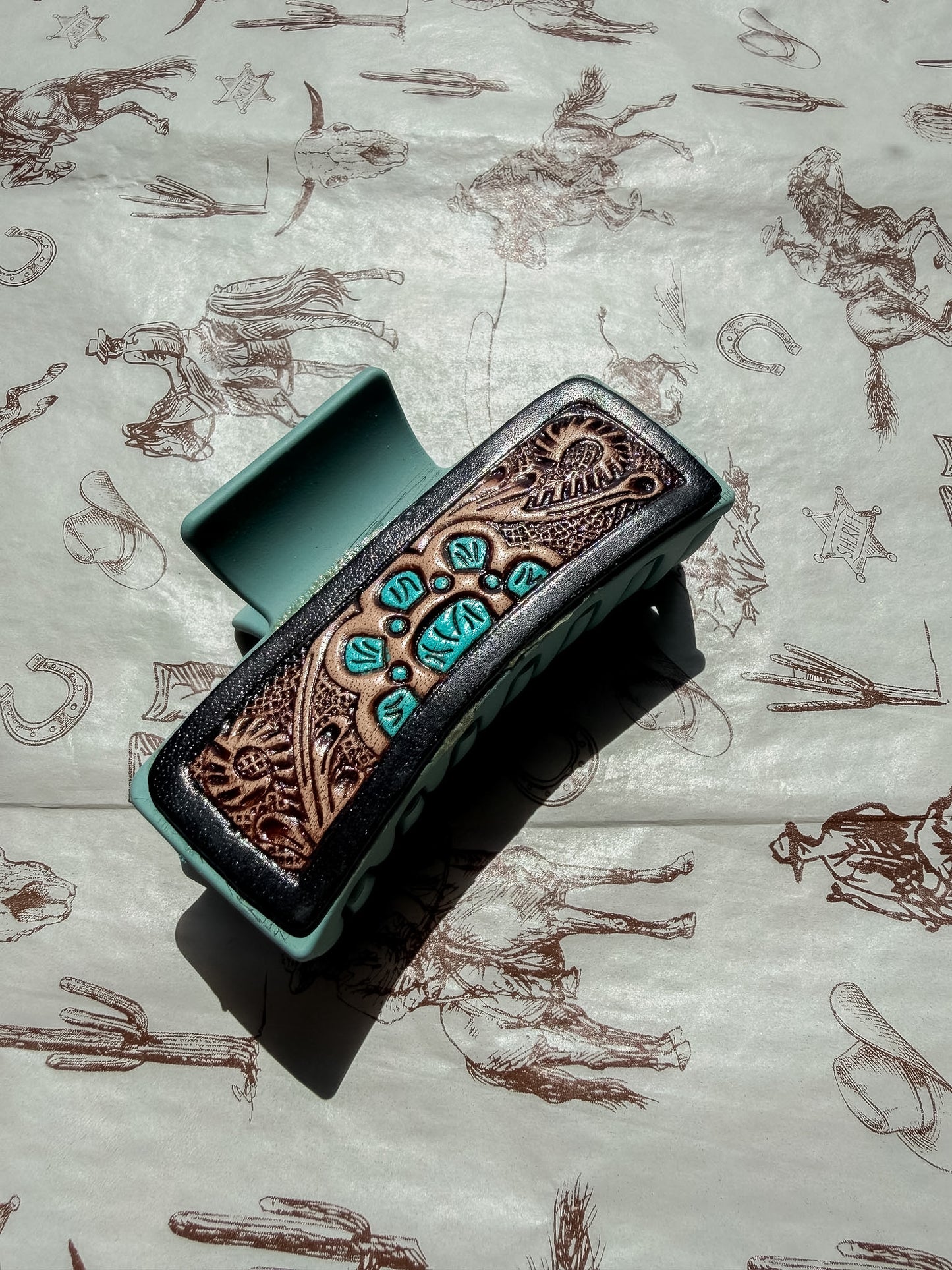Blue Tooled Hair Clip