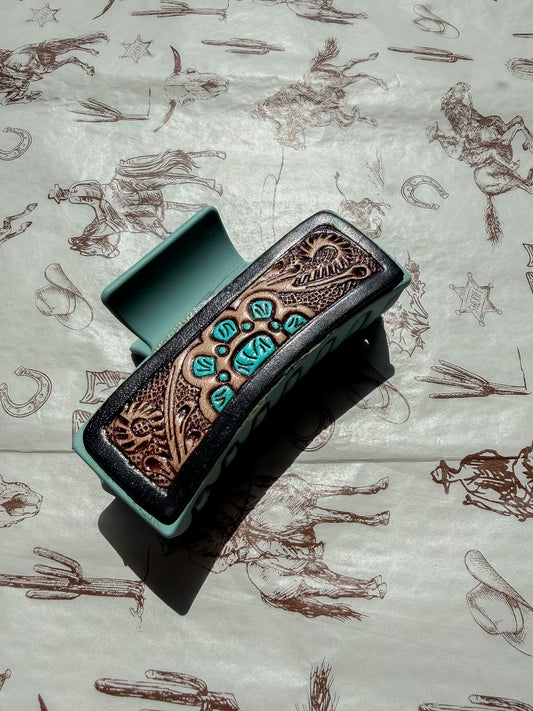 Blue Tooled Hair Clip