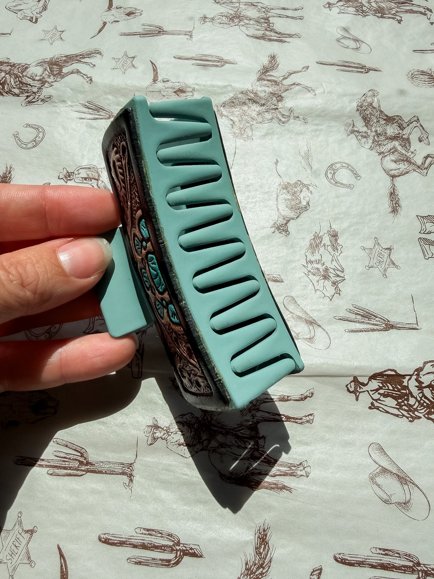 Blue Tooled Hair Clip