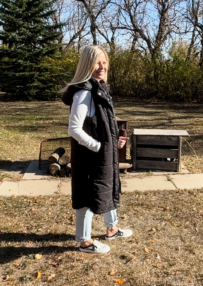 Long Puffer Vest Black