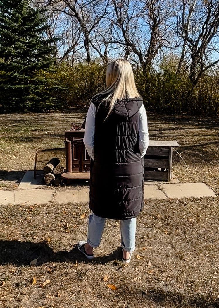 Long Puffer Vest Black