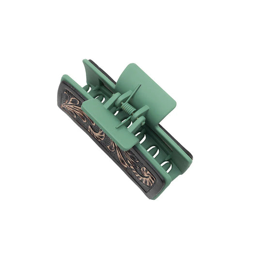Green Tooled Hair Clip