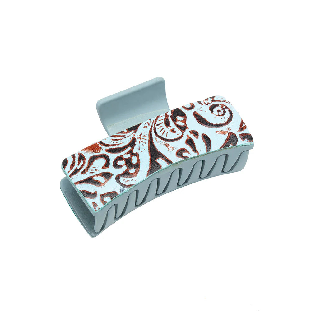 Blue Tooled Hair Clip