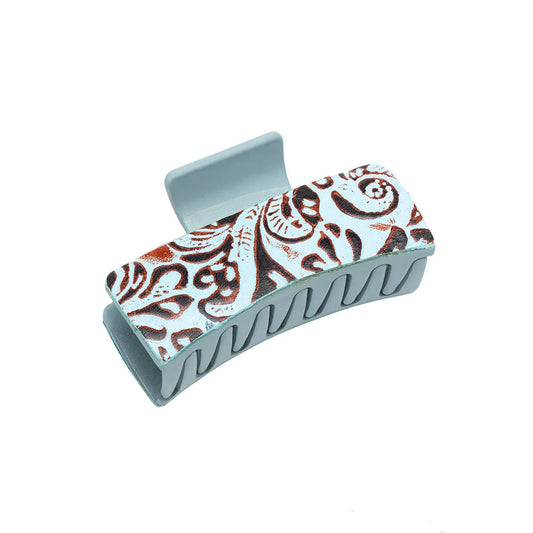 Blue Tooled Hair Clip